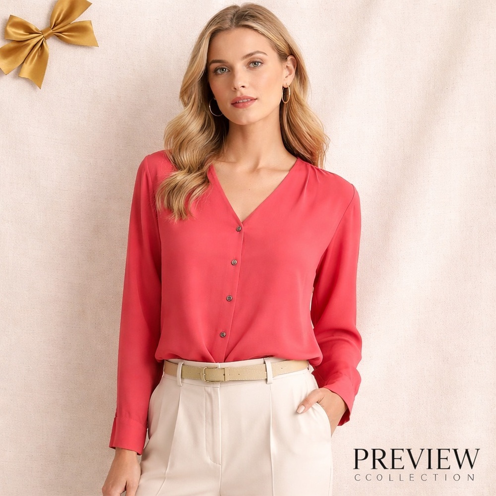 Preview Collection Silk Blouse Coral Pink Button Front Size Large